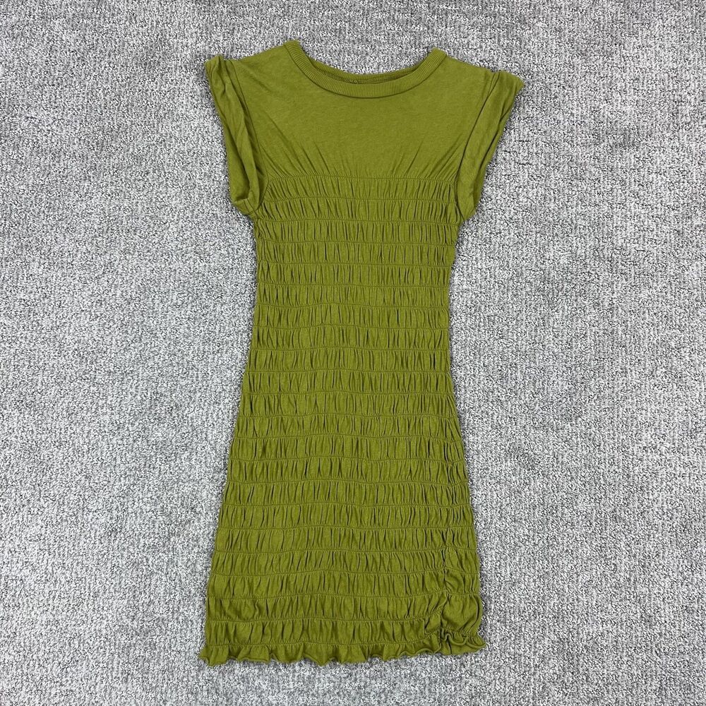 Urban Outfitters Dress Womens XS Green Smocked Bodycon Ruffle Mini Cap Sleeve